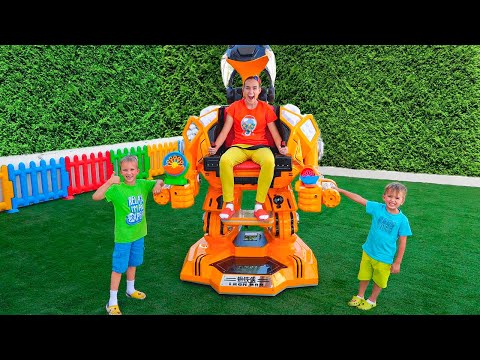 Vlad and Niki play with robot car toy